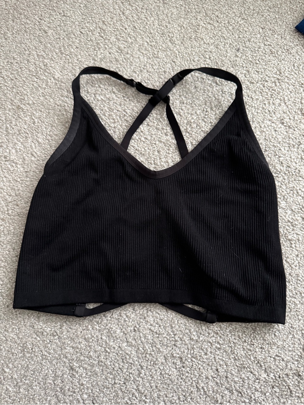 aerie Black Ribbed V-Neck Cross-Back Bralette